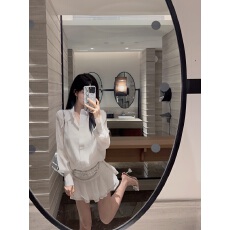 批发韩系穿搭辣妹长袖<b class='q'>衬衫</b>连衣裙女纯欲高级感荷叶边短裙2025早秋新款