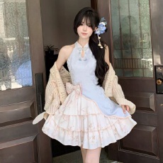 批发新中式改良复古修身小众简约超仙温柔<b class='q'>可爱</b>旗袍短款<b class='q'>连衣裙</b>