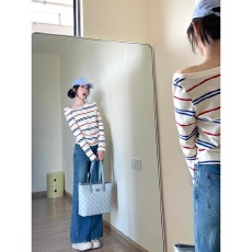 批发【<b class='q'>纯棉</b>色织】条纹斜肩长袖<b class='q'>T</b><b class='q'>恤</b>女早秋 chic单穿露肩上衣