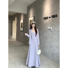 批发温柔风抹胸褶皱背心长袖开衫外套高腰半身裙女2025秋季新款套装潮