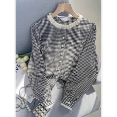 批发秋冬<b class='q'>格子</b>长袖<b class='q'>衬衫</b>女高级感小众洋气爆款上衣