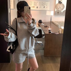 批发休闲套装<b class='q'>女</b>2025新款卫衣拉链外套<b class='q'>短裤</b>