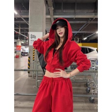 批发2025秋季新款简约通勤风纯色长袖卫衣裤套装女