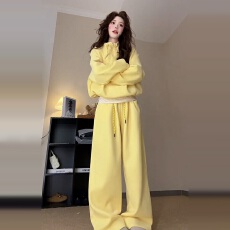 批发纯棉华棉复超柔休闲卫衣秋季一整套穿搭女装黄色运动两件<b class='q'>套装</b>