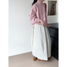 批发2025秋纯色拼接花苞裙裙时尚百搭质感遮肉A字裙潮流中长<b class='q'>裙</b>