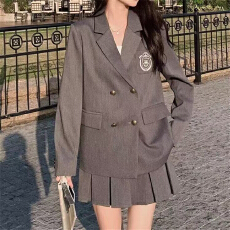 批发学院风西装jk制服套装女春秋2025新款小个子韩风chic百褶裙三件套
