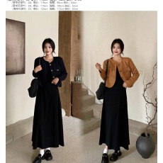 批发<b class='q'>大码</b>时尚套装女秋季小香风长袖外套胖MM黑色吊带连衣裙显瘦两件套