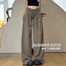 批发美式复古宽松阔腿裤女秋季2026新款低腰抽绳<b class='q'>休闲</b>裤慵懒垂感<b class='q'>运动</b>裤