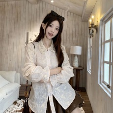 批发韩系慵懒风衬衫春季小众设计宽松休闲polo领气质百搭下摆飘带上衣