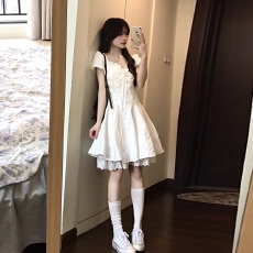 批发<b class='q'>纯棉</b>提花面料+内里+拉链一春秋绝美春秋绝美式蕾丝白色<b class='q'>连衣裙</b>子裙