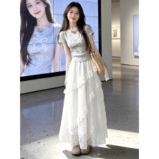 批发白色蕾丝半身裙女春夏2026新款高腰a字半裙蓬蓬蛋糕长裙