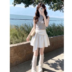 批发miu系不规则波点<b class='q'>半身裙</b>女2026夏季新款系带显瘦A<b class='q'>字</b>短<b class='q'>裙</b>百褶<b class='q'>裙</b>