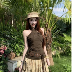 批发纯欲风挂脖吊带内搭外穿辣妹露背绑带背心修身<b class='q'>显瘦</b>气质无袖上衣潮