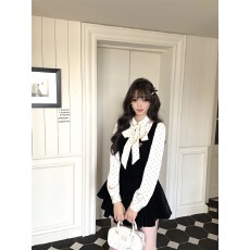 批发少女甜美丝绒<b class='q'>连衣裙</b>春季高级感小香风<b class='q'>波点</b>假两件收腰公主裙