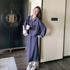 批发<b class='q'>大码</b>女装胖mm韩版翻领假两件长袖卫衣+半身裙秋季显瘦时尚套装