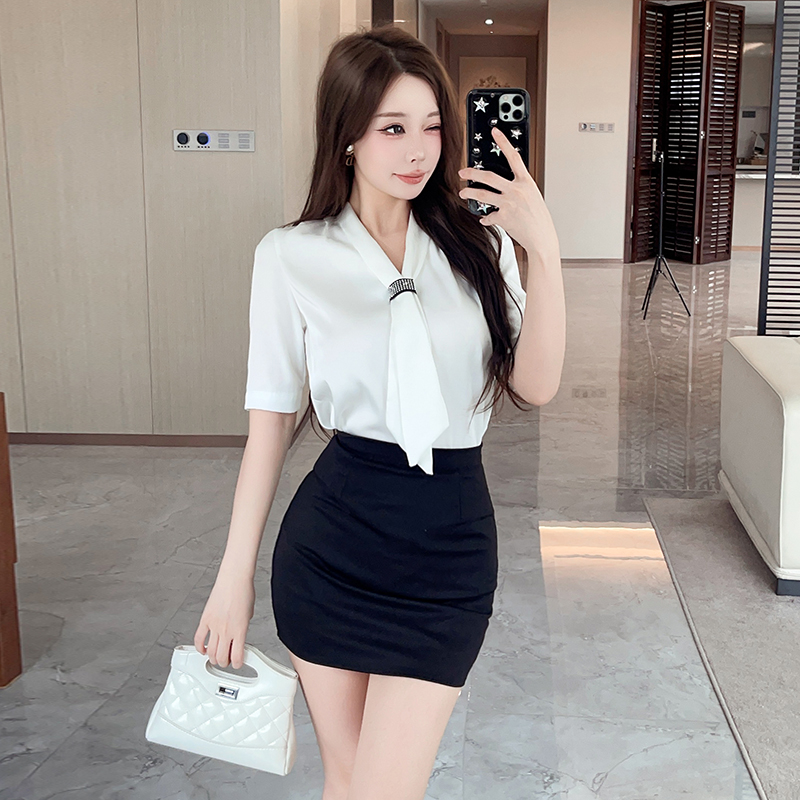 FA33329# 高级感收腰职业工作服套装女夏季性感纯欲风短袖衬衫包臀裙两件套 服裝批發女裝批發服飾貨源
