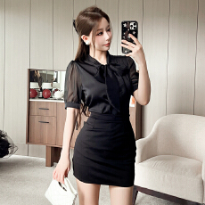 批发黑色衬衫短袖雪纺衬衣高级感新款<b class='q'>酒店</b>前台接待<b class='q'>工作服</b>气质职业套装