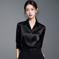 批发2026春装新款高级感轻奢醋酸缎面黑<b class='q'>衬衫</b>女长袖职业法式小众<b class='q'>OL</b><b class='q'>衬衣</b>