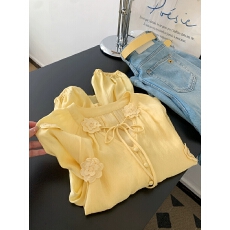 批发已出货 韩国chic多巴胺黄色<b class='q'>蝴蝶结</b><b class='q'>衬衫</b>女上衣小个子设计感