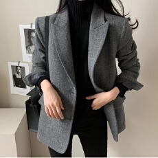 批发2025年秋装新款 纯色百搭羊毛呢西装外套女 <b class='q'>韩国</b>东大门代购
