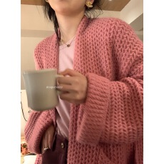 慵懒厚实大毛衣软糯亲肤宽松长袖羊毛针织衫长款开衫外套女秋冬