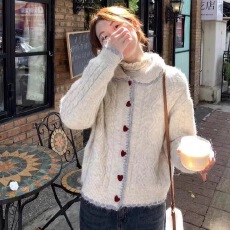 批发学院风娃娃领针织<b class='q'>开衫</b>女秋冬季穿<b class='q'>搭</b>宽松软糯<b class='q'>长袖</b>毛衣外套内搭上衣