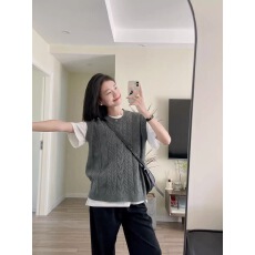 批发灰色麻花针织马甲女<b class='q'>春</b>秋季无袖毛衣背心坎肩外搭衬衫叠穿毛线马夹