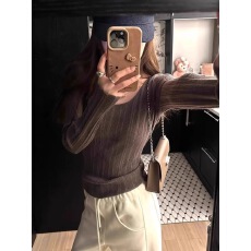 批发u领内搭长袖针织衫女秋冬气质收腰毛衣修身显瘦<b class='q'>打底衫</b>高级感上衣