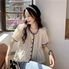 批发已出货  甜美减龄<b class='q'>波点</b>短袖<b class='q'>衬衫</b>女夏设计感小众短款小衫宽松娃娃衫