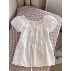 批发已出货  蕾丝边拼接系带内搭<b class='q'>短袖</b>夏季女款泡泡袖掐腰显瘦上衣