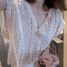 批发已出货  韩国chic韩系<b class='q'>甜美</b>气质手工编织镂空V领针织背心马甲女