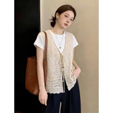 批发已出货 韩国chic波西米亚度假风V领马甲早春新款大码胖mm叠穿背心