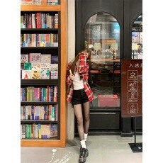 批发已出货  韩国chic小众设计<b class='q'>格子</b>衬衫女春秋新款日系复古衬衣