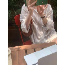 批发已出货  韩国chic条纹衬衫女2026夏季宽松慵懒打底防晒衬衣