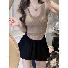 批发已出货 韩国chicU领无袖针织衫<b class='q'>春</b>夏新款修身褶皱短款收腰上衣
