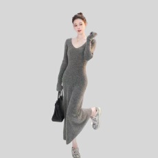 批发已出货 韩国chic长袖针织连衣裙子女秋冬新爆款<b class='q'>气质</b>内搭包臀长裙