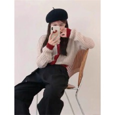 批发已出货 <b class='q'>韩国</b>chic秋季女装新款减龄撞色软糯舒适针织开衫<b class='q'>上衣</b>