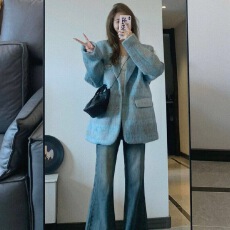 批发已出货 韩国chic高级感气质呢子大衣外套女秋季小香风格子西装
