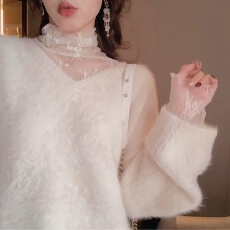 批发已出货堆堆高领<b class='q'>蕾丝</b>打底衫女新款洋气毛衣内搭修身透明网纱上衣