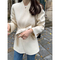 批发奢华大气 韩国Chic呢子大衣 系带<b class='q'>修身</b>中长款毛呢大衣外套