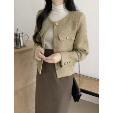 批发优雅气质 <b class='q'>韩国</b>东大门粗花呢小香风夹克外套 长袖上衣韩版外套