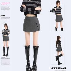 批发灰色毛呢半身裙裤女春秋2026新款高腰显瘦a字辣妹防走光包臀<b class='q'>短</b>裙