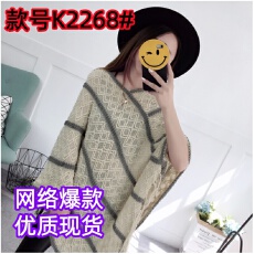 批发实拍秋装新款<b class='q'>韩版</b>针织衫中长款百搭女套头流苏蝙蝠袖斗篷披肩外套