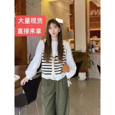 批发条纹针织马甲背心女秋冬新款外穿无袖吊带上衣