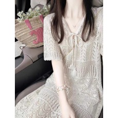 批发镂空针织连衣裙女<b class='q'>夏</b>季法式减龄波西米亚度假风
