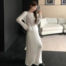 批发十三行穿搭洋气套装名媛小香风针织两件套温柔女秋冬