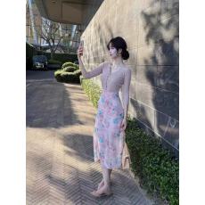 批发甜美风防晒开衫女<b class='q'>夏</b>季法式气质收腰显瘦拼接开叉碎花吊带裙两件套