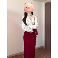 批发复古港风红色波点衬衫+红色半身裙女2025年<b class='q'>秋</b>季新款韩版时尚套装