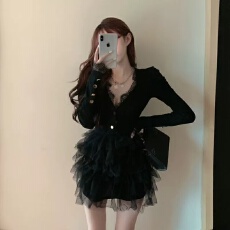 批发法式赫本风长袖蓬蓬<b class='q'>连衣裙</b>女早秋冬新款复古小众<b class='q'>高端</b>气质网纱裙子