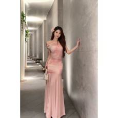 批发海边度假风一字肩包臀鱼尾裙女夏季明媚沙滩裙绝美网纱拼接连衣裙